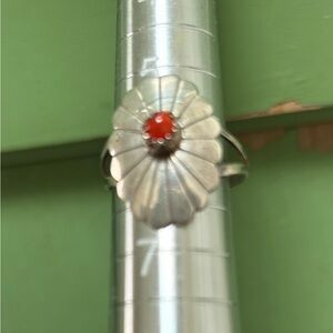 Beautiful concho coral and sterling ring. Vintage native.